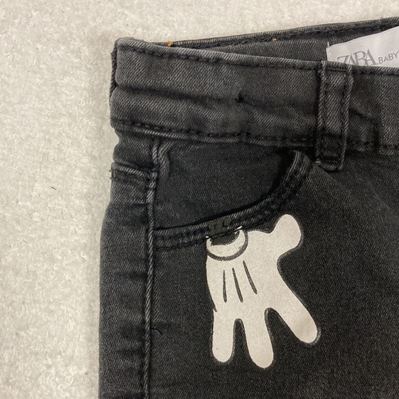 Zara Disney black denim jeans Minnie Mouse hands and bow skinny size 9/12m - Picture 5 of 9